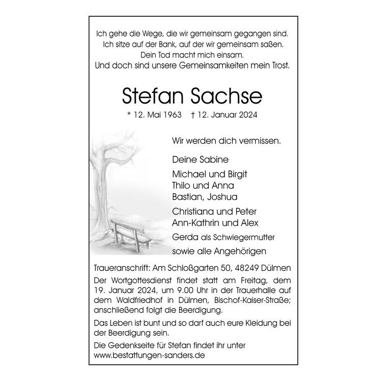 Traueranzeige in der Dülmener Zeitung für Stefan Sachse