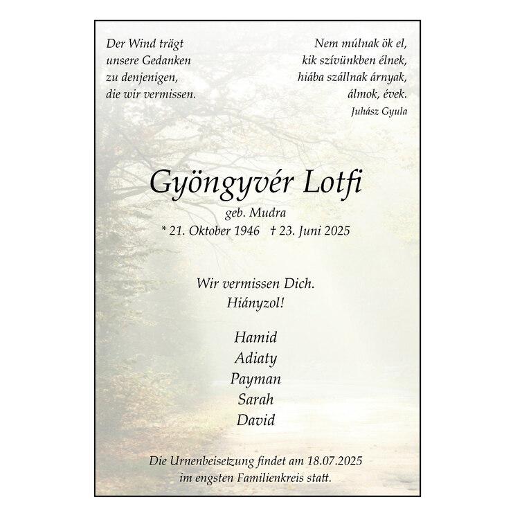 Traueranzeige für Gyoengyver Lotfi