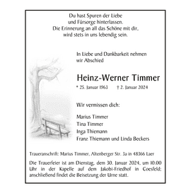 Traueranzeige in der Coesfelder Zeitung für Heinz-Werner Timmer