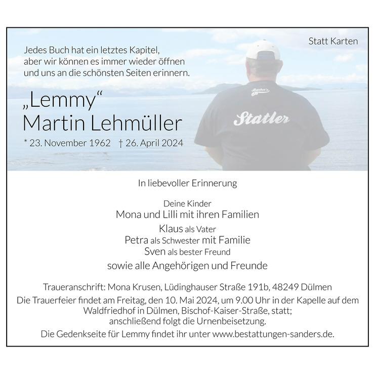 Traueranzeige für "Lemmy" Martin Lehmüller in der Dülmener Zeitung